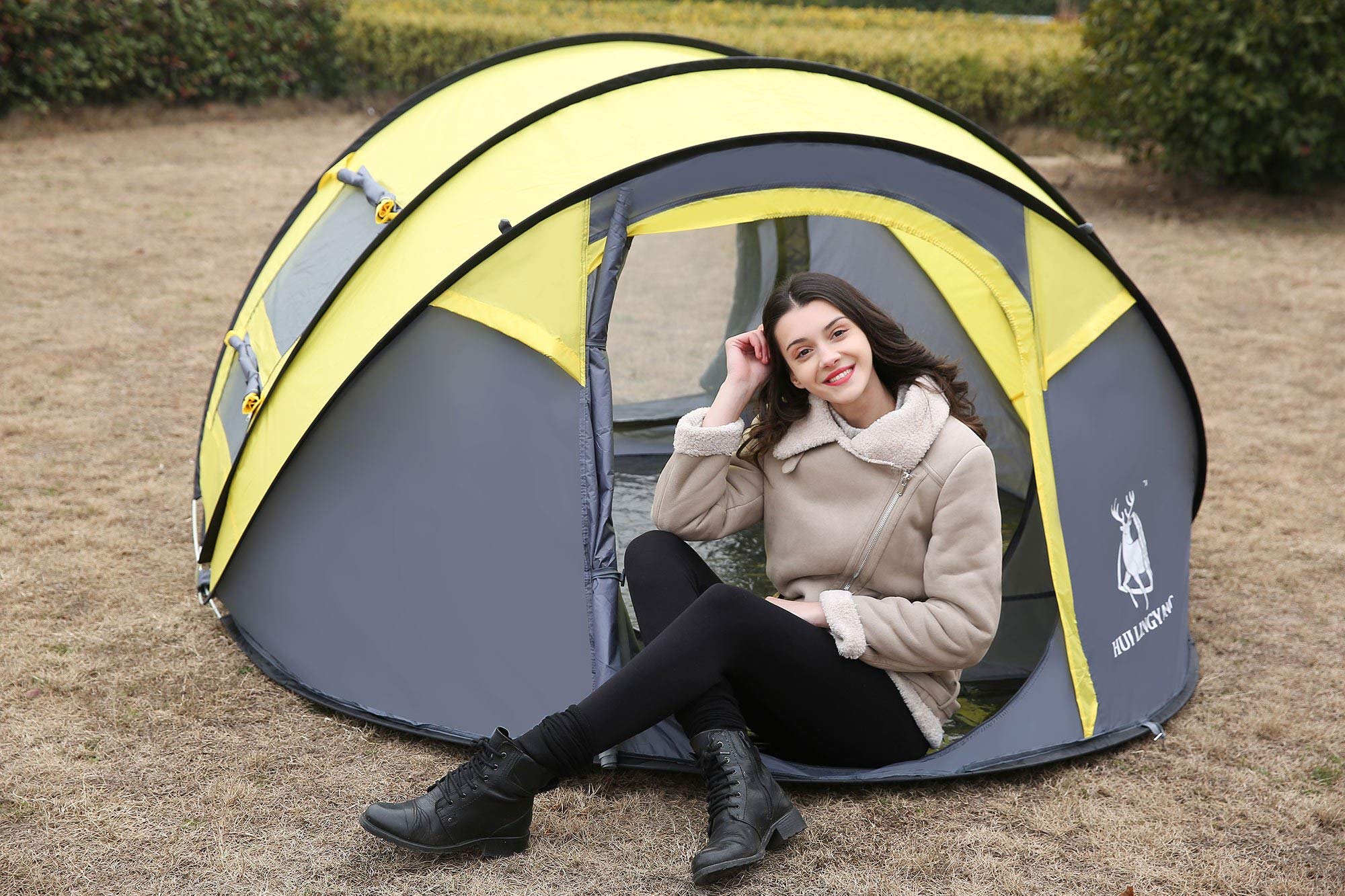 テント本体 HuiLingYang 3-4 Person Camping Tent Automatic Instant Pop Up Dome Tent with Waterproof Protection HuiLingYang 3-4 Person Camping Tent, Automatic Instant Pop Up Dome