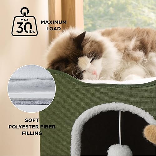 Miniatura 6 de Bedsure Camas para gatos de interior  Cueva grande para gatos con bola esponjosa para colgar y almohadilla para rascar, escondite plegable para