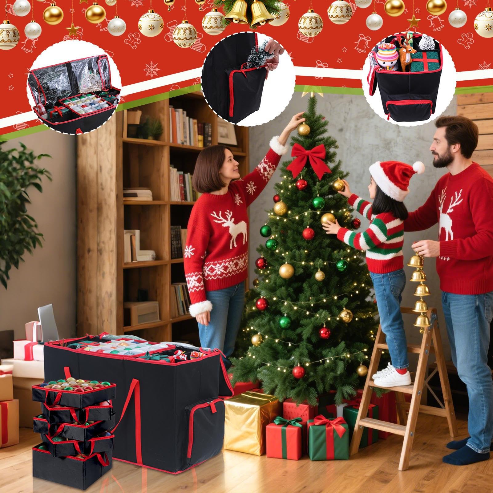 Generico Contenitore per Natale,Borsa Grande per Albero di Natale | Contenitori Resistenti per Alberi Artificiali, Sfere, Ghirlande, Lanterne, Pendenti, Cartoline di Auguri