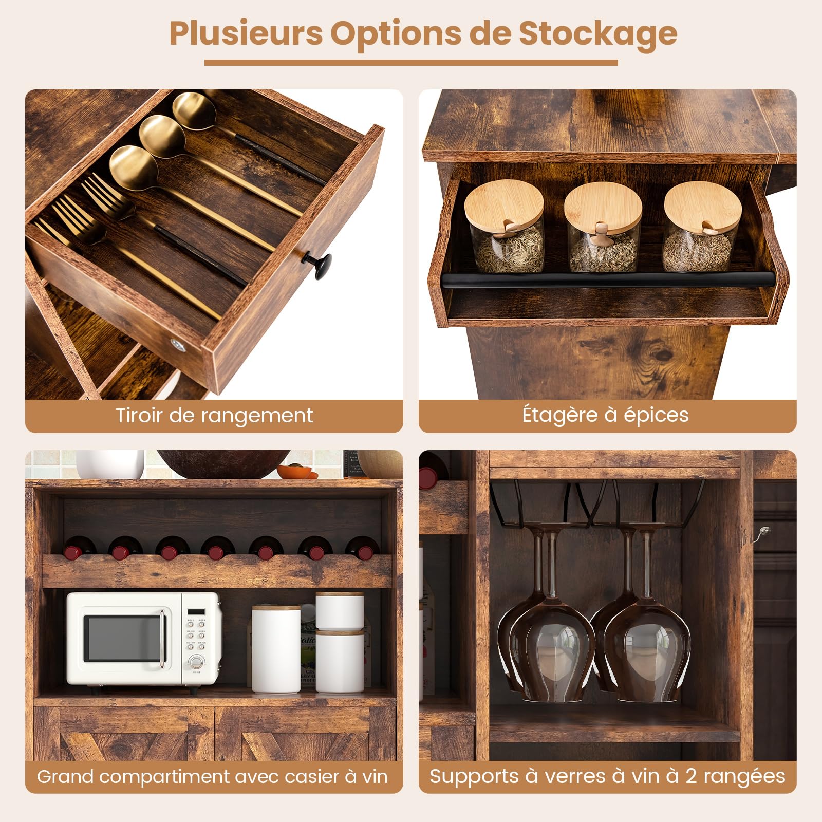 Home - Chariot de cuisine en bois et métal Noir Bilio 60 cm - 3 niveaux