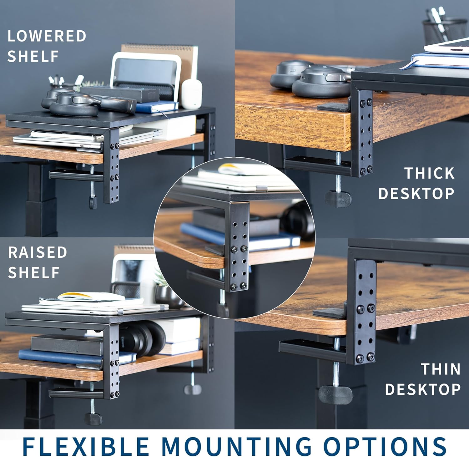 VIVO Clamp-on 22 inch Desk Extension Shelf for Gaming PC, Ergonomic Computer Monitor and Laptop Riser, Printer Stand, Versatile with Freestanding Feet Included, Desktop Organizer, DESK-SHELF22B