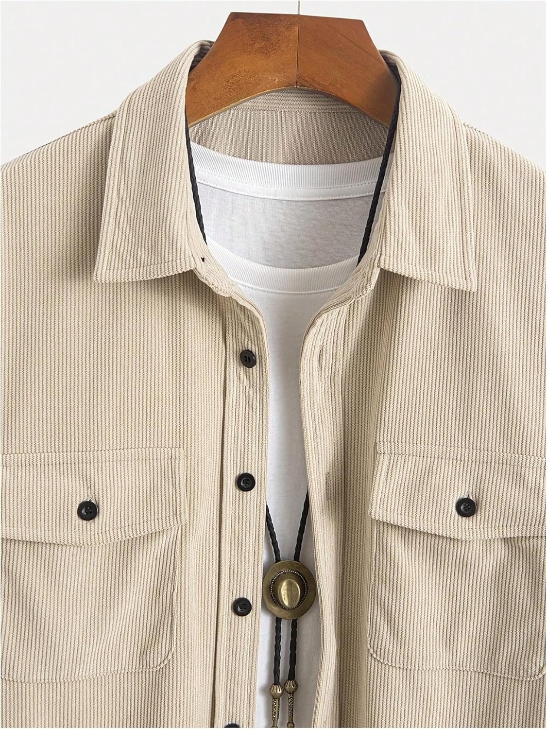 Men's Corduroy Shirts Button Down Short Sleeve Dual Pockets Work Travel Shirt Top - Image 4