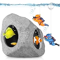 Aquarium Rock Cave Fish Tank Accessories Rock Decor with 2 Cute Divers, Aquarium Decor for Shrimp Cichlid Hiding Breeding Small Fish Bowl Hide Decoration Hideout Stones House