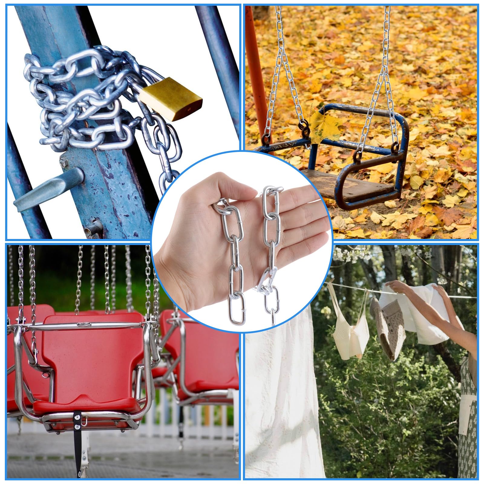JMIATRY Catena in acciaio inox 304, lunghezza 10 m, maglie resistenti da 4 mm, in acciaio zincato saldato, per cancelli di recinzione, porte del garage, catene a battente e serratura di sicurezza per
