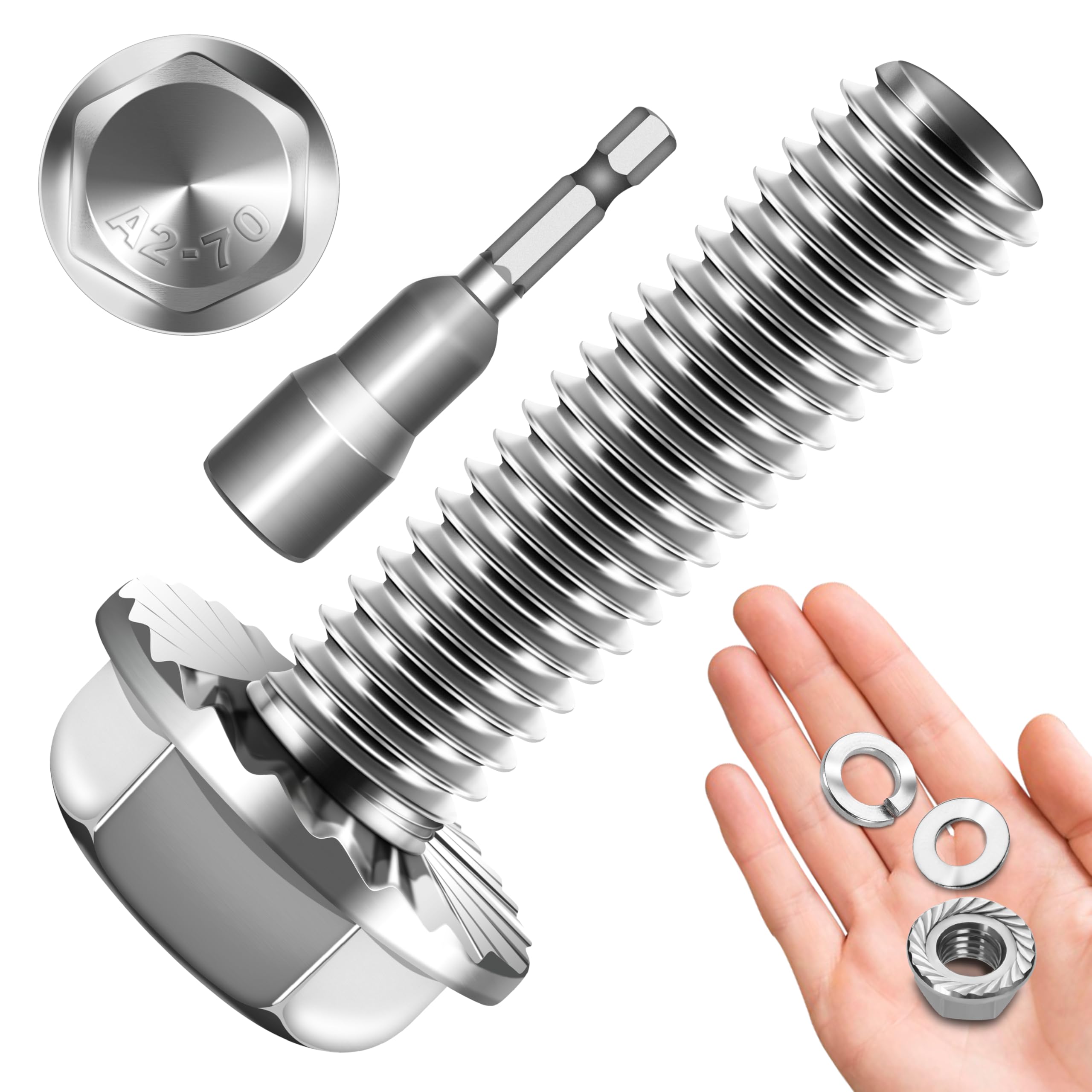 M10 x 35mm (10 Sets) M10x1.5 Bolt Flanged Hex Head Nuts and Bolts, Flange Hexagon Screws with Nuts and Washers, M10 Screw 304 Stainless Steel 18-8
