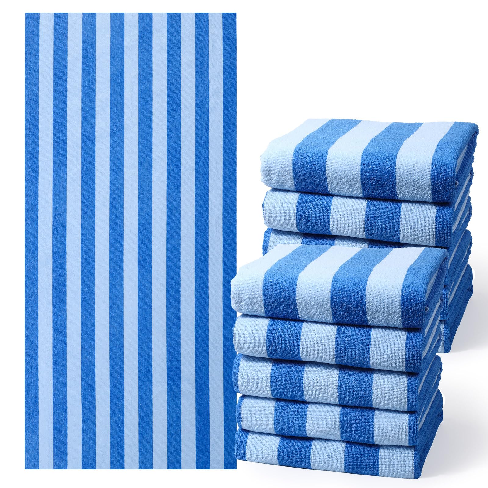 Photo 1 of EBOOT 10 Pack Oversized Beach Towel Set Extra Large Pool Towels Microfiber Quick Dry Swim Blanket for Adult Women Men Face Hand Body Bath Travel Pool(Blue,36 x 72 Inch,Stripe)