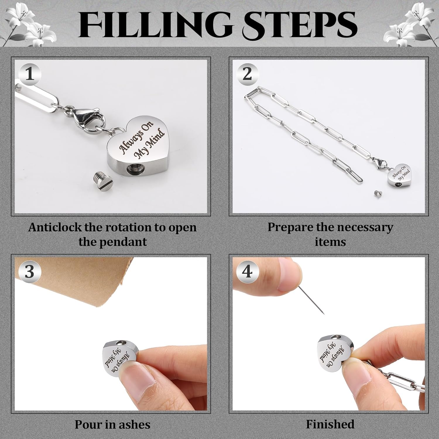 Tondiamo 4 Pack Urn Bracelet for Ashes of Loved Ones Memorial Urn Bracelet Cremation Jewelry for Ashes Stainless Steel Adjustable up to 8.5 Inches Cremation Keepsake Jewelry for Women Men Pet, Silvery - Image 6