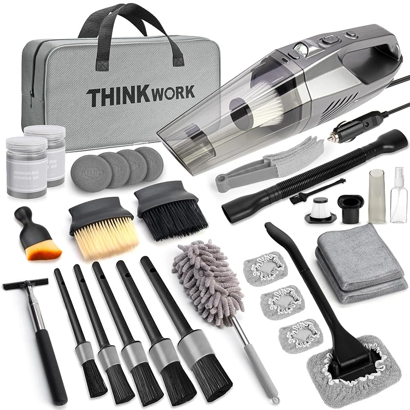 Kit de Limpeza Automotiva THINKWORK com Aspirador de 120 W e 8.000 Pa, 31 peças, cinza