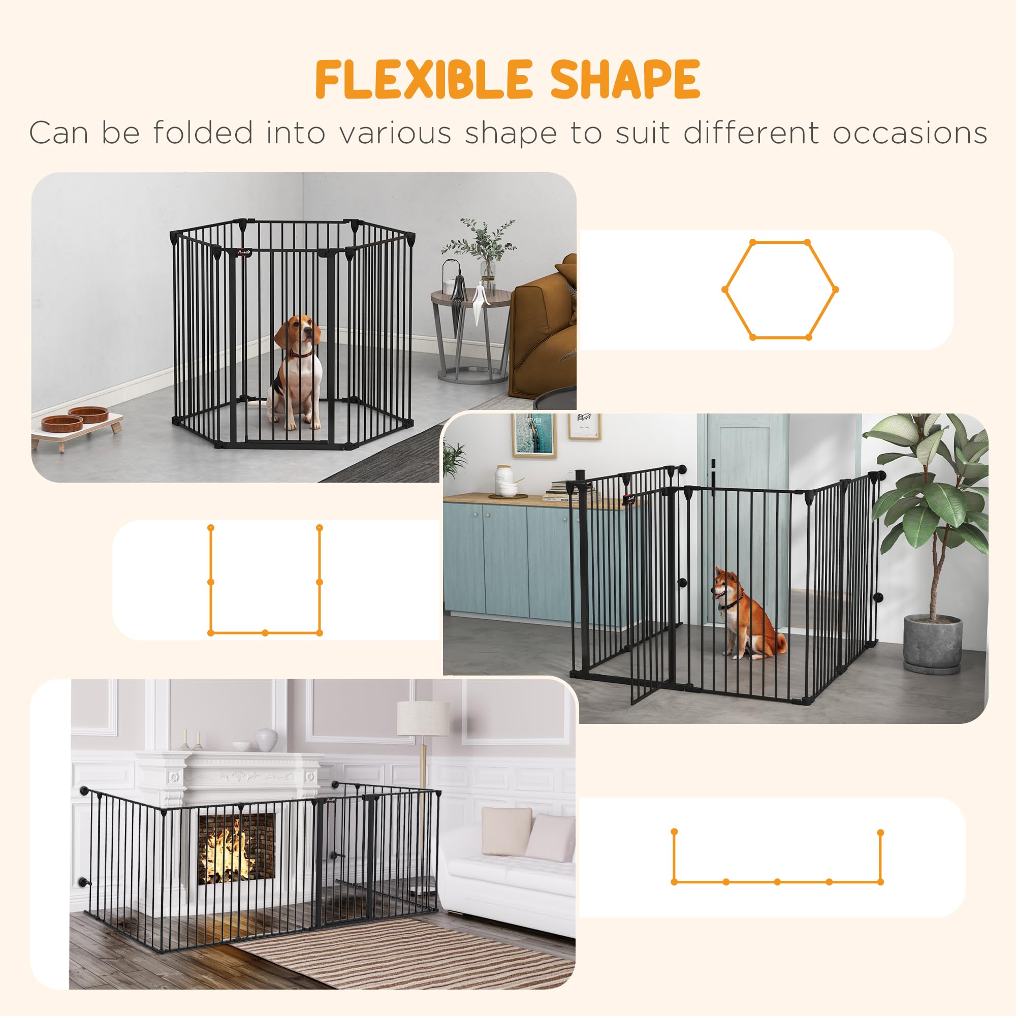 PawHut Faltbares Hundetor für mittlere und große Hunde mit doppeltem Verschluss mit 6 Stahl- und Kunststoffpaneelen, Sicherheitsgitter für den Innenbereich, 123x102x100 cm, Schwarz