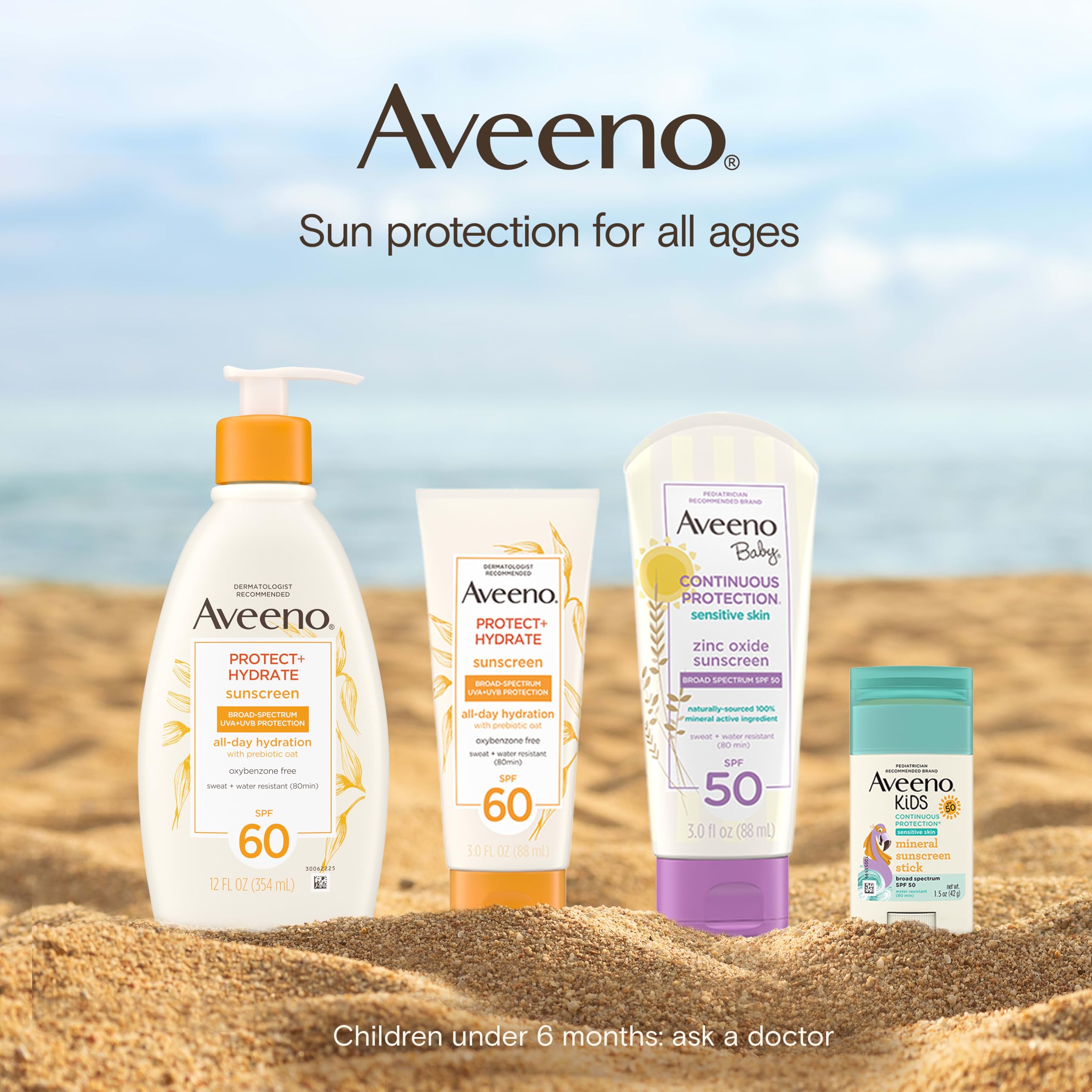 Aveeno Baby Continuous Protection Zinc Oxide Mineral Sunscreen Lotion With Broad Spectrum SPF 50, Sweat And Water Resistant, 3.0 Fl. Oz