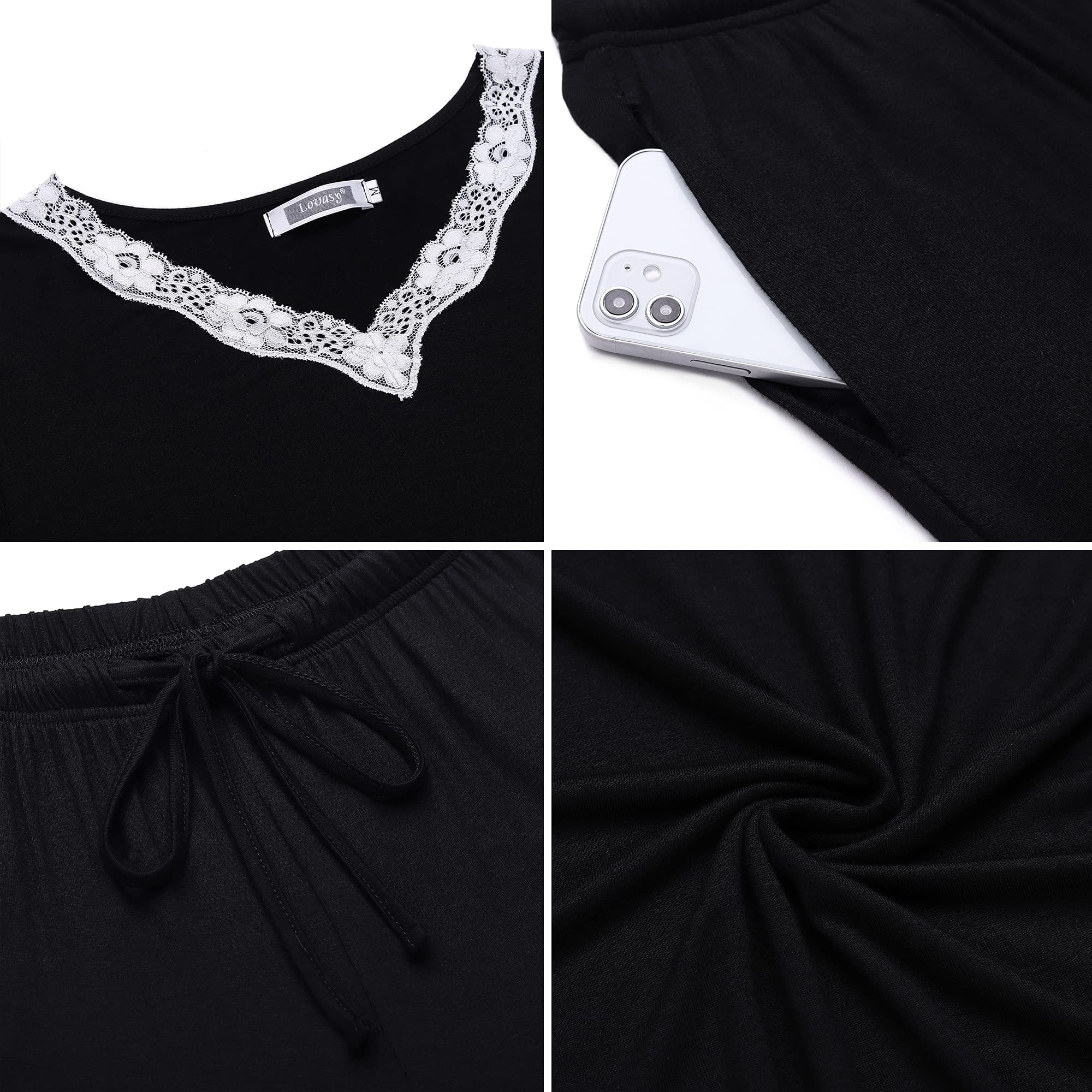 Lovasy Pigiama Donna Manica Lunga Pantaloni Lunghi Casual Scollo a V Top con Motivo a Pois Carino con Tasca Due Pezzi