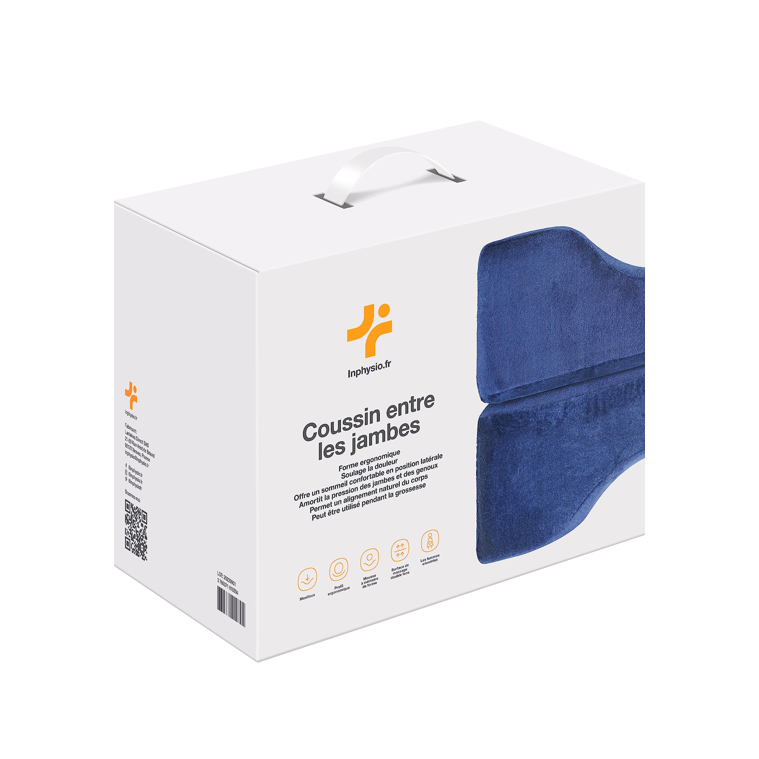 Inphysio® Ergonomique Coussin Entre Jambes pour Dormir, Coussin Genoux Nuit Orthopédique, Coussin Memoire Forme, Coussin Relève-Jambes, Coussin pour Genoux Dormir, Anti Douleur - 25x20x17 cm