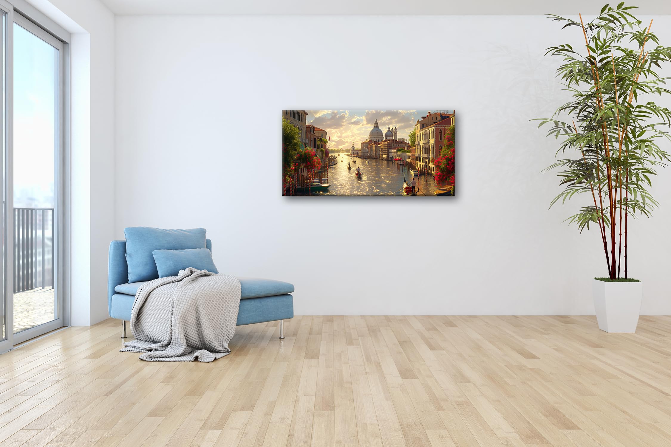 Leinwandbild Glänzendes Venedig im warmen Abendlicht Panorama 120x60cm XXL Kunstdruck Bild auf Keilrahmen/Wandbild/Wohnzimmer Dekoration