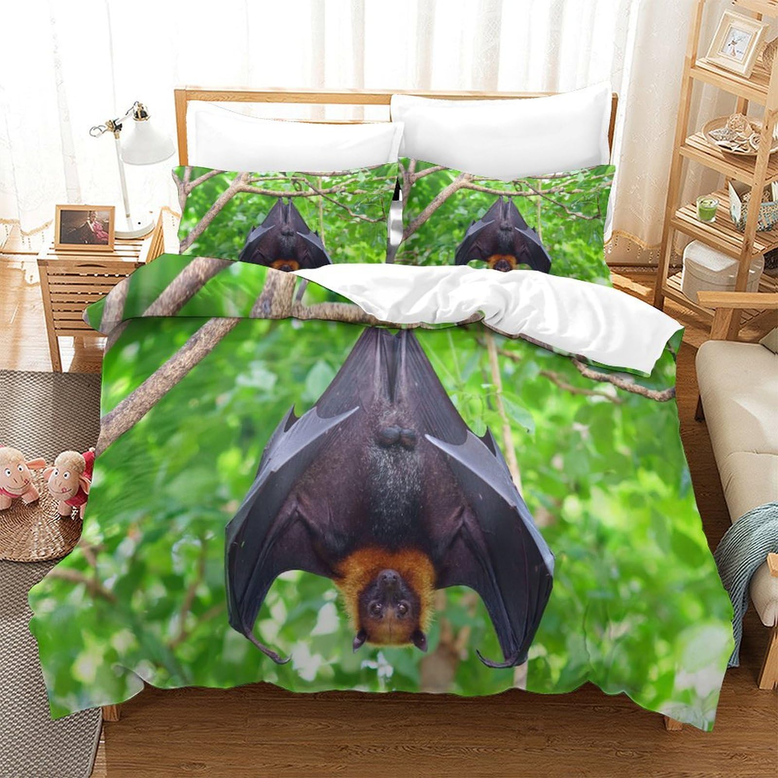 P1S9U7W5Y Lush 3D Printed Bat Duvet Cover Set 3pcs Microfiber Jungle Bedding Set SuperKing