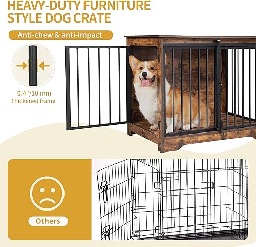 Miniatura 4 de Mueble de jaula para perros de 31.9 pulgadas con puerta de granero, perrera resistente para interiores con 2 puertas, mesa auxiliar de madera para