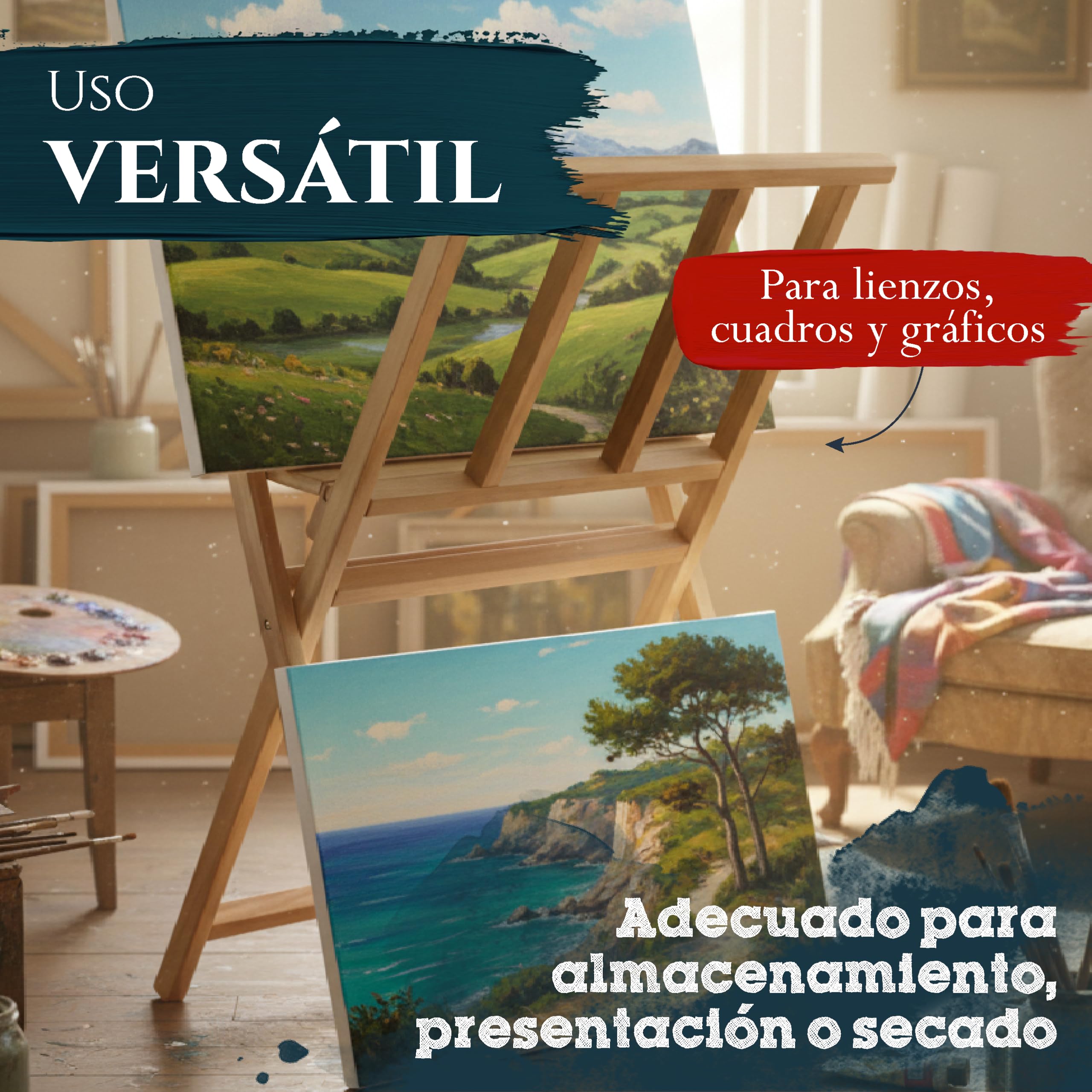 Artina Caballete Plegable de Madera Soporte para lienzos y Cuadros Calidad | 65x48x71cm de estudio ideal para secar o guardar y haya gráfico pintura atril Materia