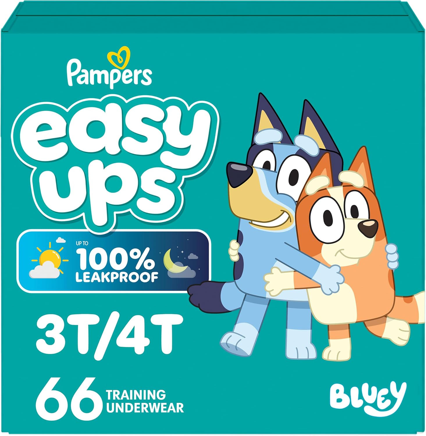 Pampers Easy Ups Girls & Boys Potty Training Pants, Size 5 (3T4T), 66 Count, Bluey Absorbent Training Underwear, Up to 100% Leakproof Day and Night, Hypoallergenic
