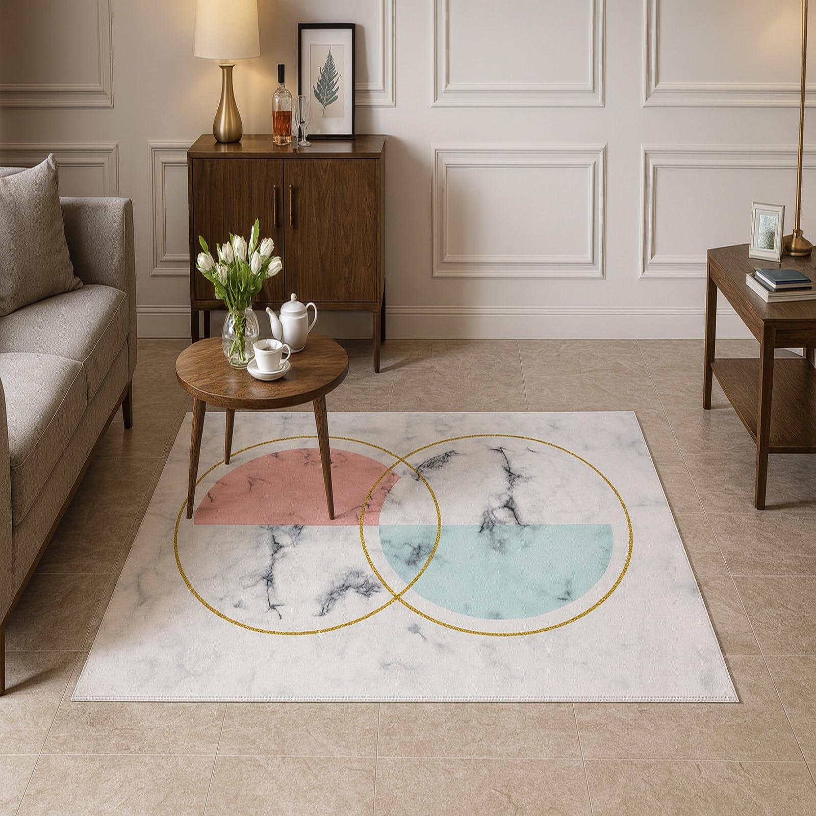 Tapis de salon géométrique moderne rose et bleu pour réinventer votre intérieur