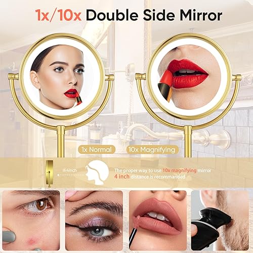 Miniatura 5 de GURUN Espejo de maquillaje con iluminación LED de 8.5 pulgadas con aumento de 10 aumentos de doble cara, con enchufe de acabado cromado M2208D (8.5