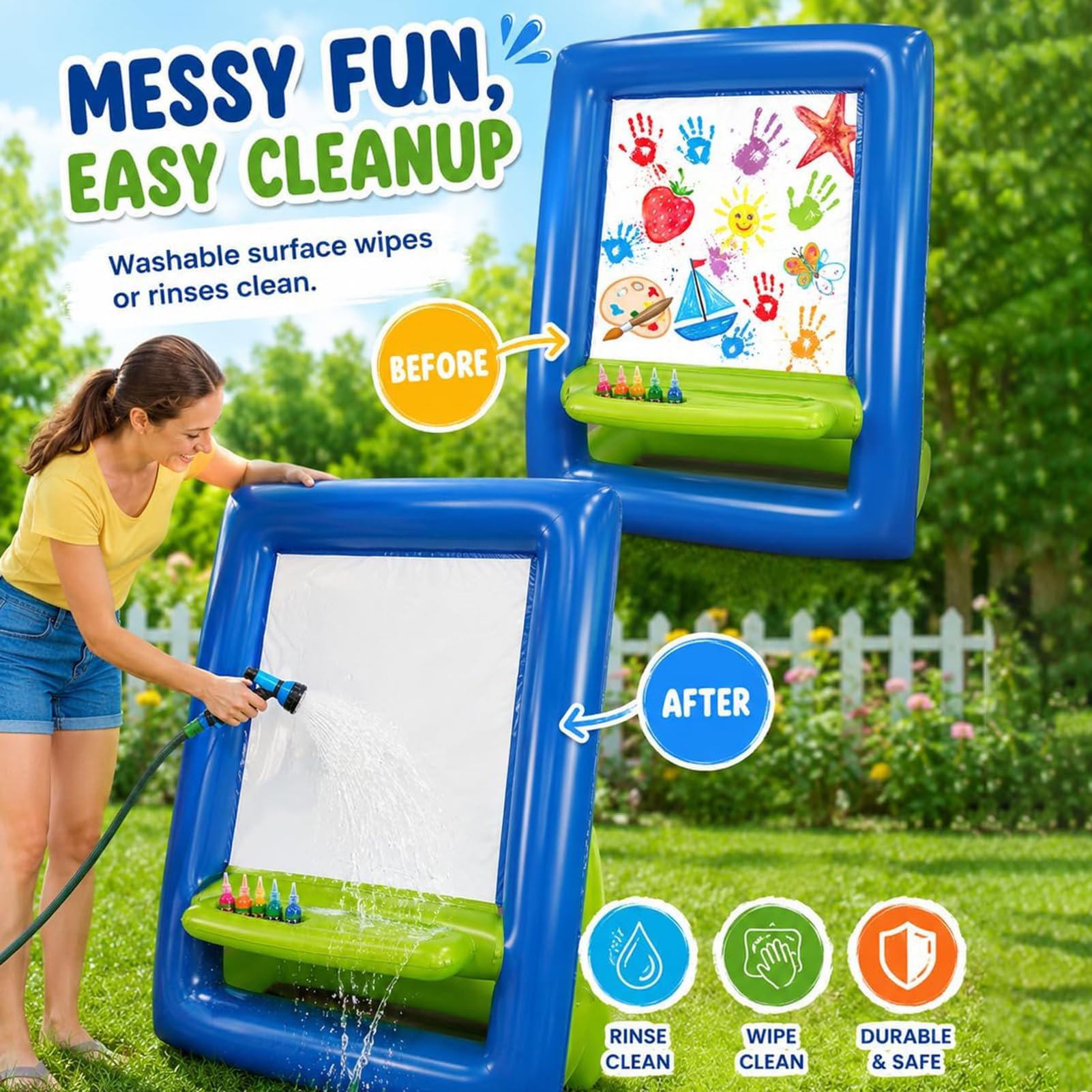 Inflatable Easel for Kids Washable Outdoor Paint Station, Aufblasbare Staffelei für Kinder, Doppelseitige Abwaschbare Malstaffelei, Wiederverwendbare Tragbare Staffelei für Malen, Zeichnen