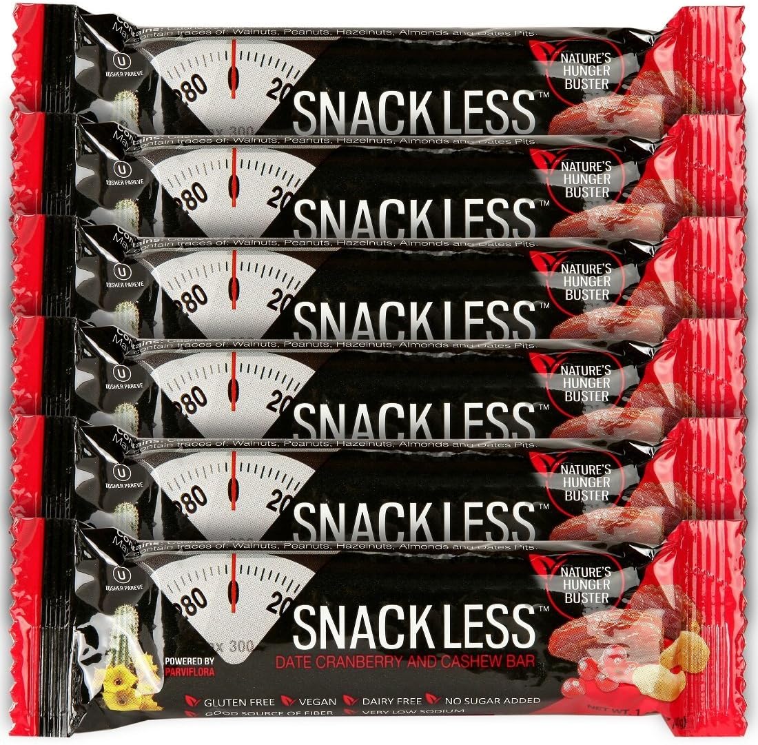Snack Less Weight Loss Bar - Nature's Hunger Buster! Dates, Cranberry and Cashew - 6 Pack