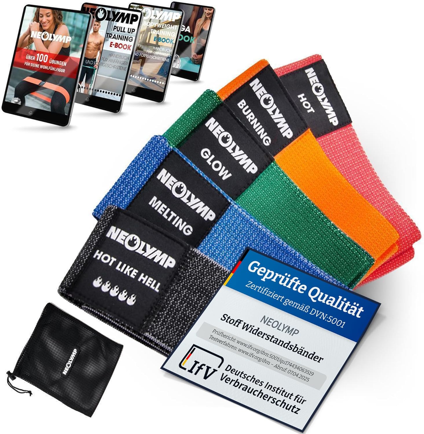 Neolymp Premium Fitness Bands for Professional sports use + Book with Over 100 Exercises (English language not guaranteed), Fitness Band, Thermal Band, Resistance strap, Terraband for Pilates / Crossfit