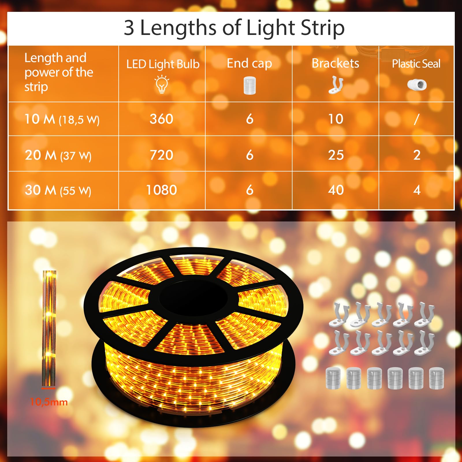 HOMASIS 30M LED Lichterschlauch, Lichterkette mit 1080 LEDs, Lichtschlauch für Innen & Außen, wasserfest LED Streifen mit Nennlebensdauer 50000h, LED Strip für Weihnachten, Deko, Party (Warmweiß, 30)