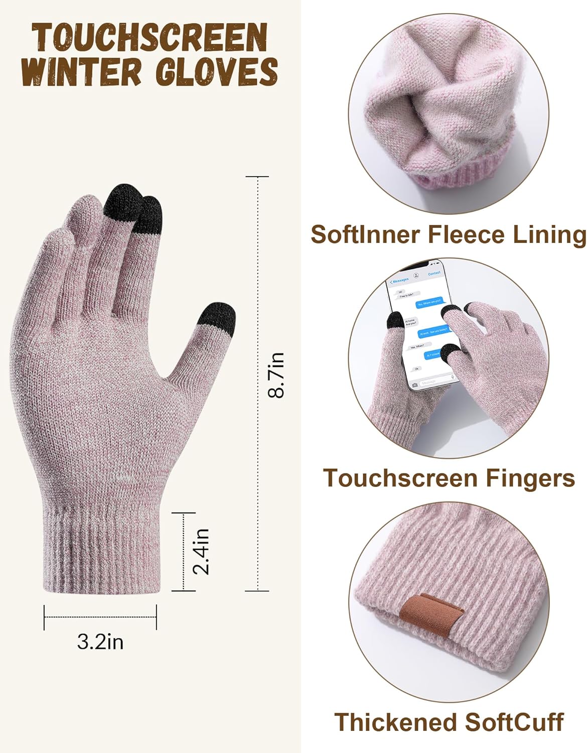 Women's Winter Knit Beanie Hat Touchscreen Gloves Long Neck Scarf Set Warm Soft Knit Beanie Cap for Cold Weather - Image 2