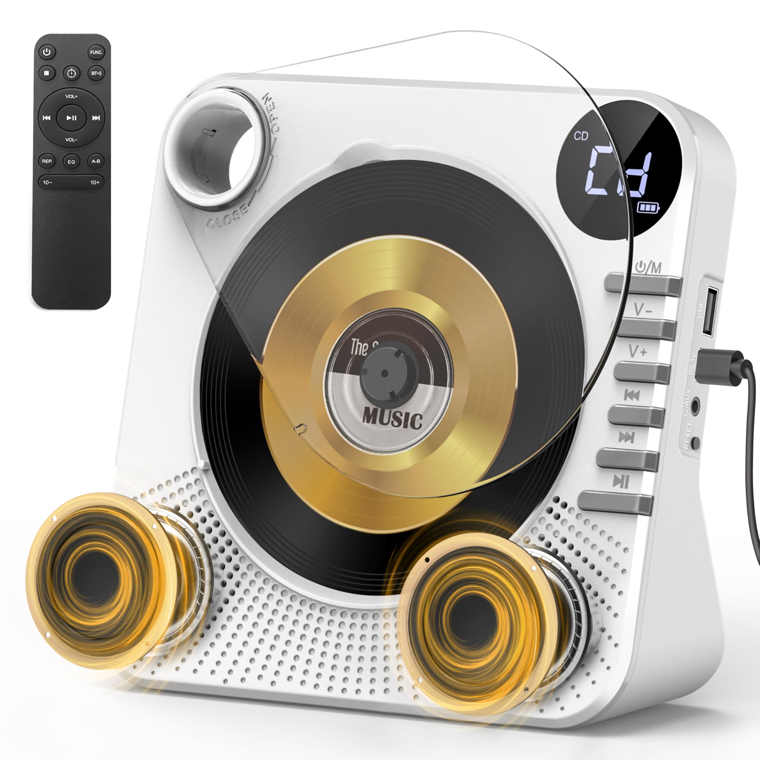 Desktop CD Player Bluetooth with HiFi Dual Speaker, CD Player for Home with Remote Control,Dust Cover,LCD Display,Sleep Timer,EQ Sound,USB/AUX/3.5mm Earphone Jack for Home,Kids,Gift