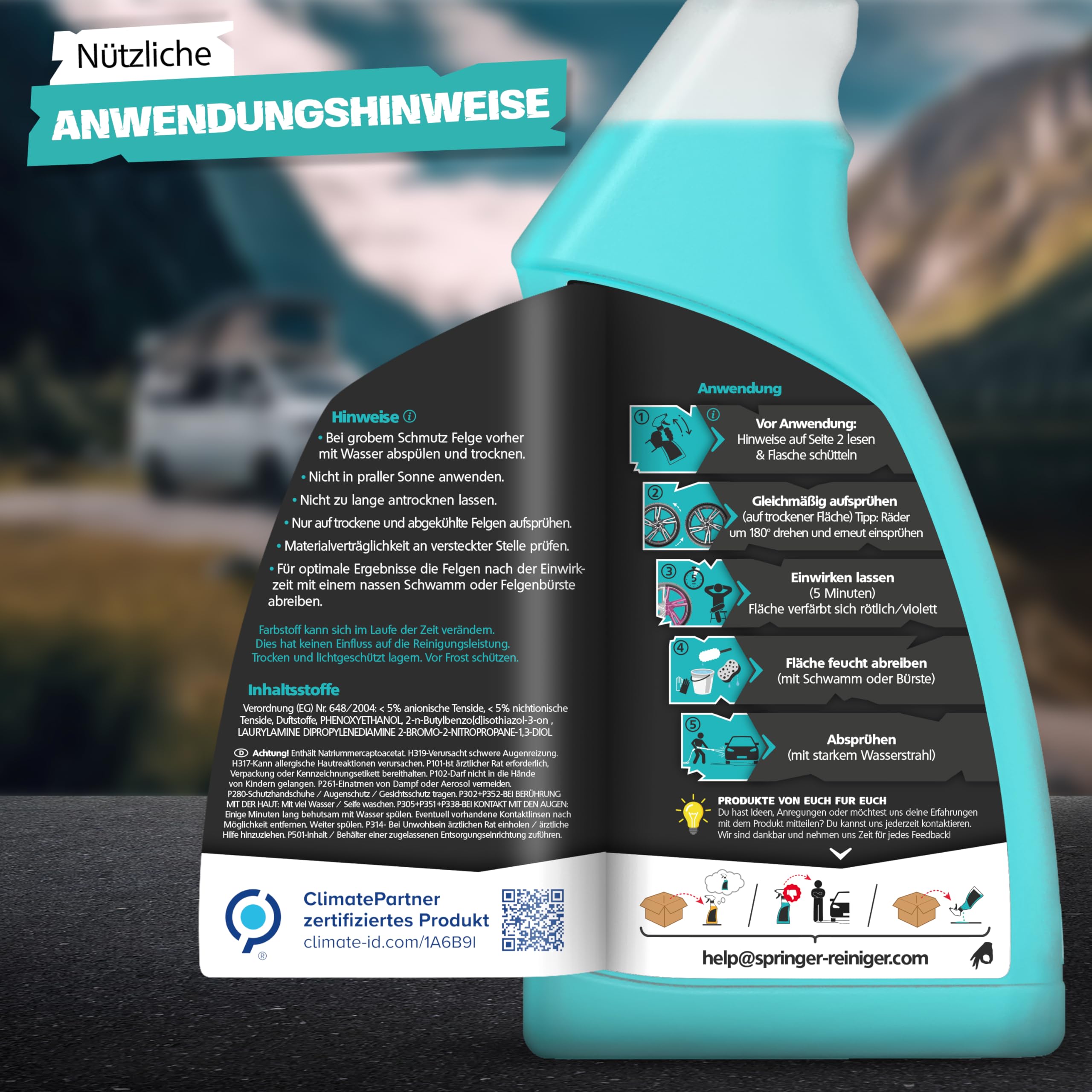 SPRINGER RX5000 Felgenreiniger 5 L, säurefrei | Made in Germany | Felgenspray materialschonend | gut haftende Gel-Formel | mit Wirkindikator | für alle Felgen