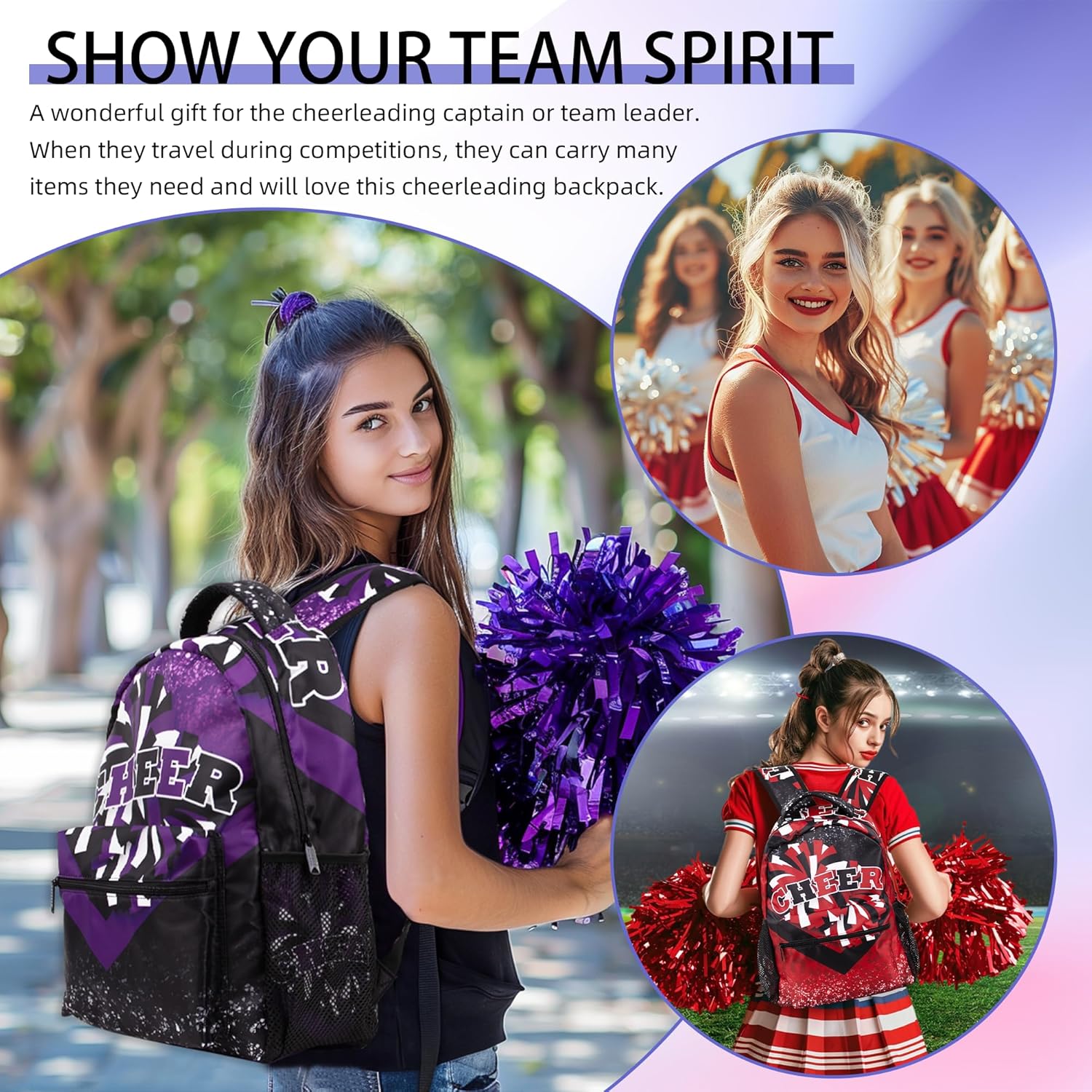 Cheer Backpack for Cheerleaders, Cheerleader Backpack for Women, Cheerleading Gifts for Teams (Blue&Red) - Image 6