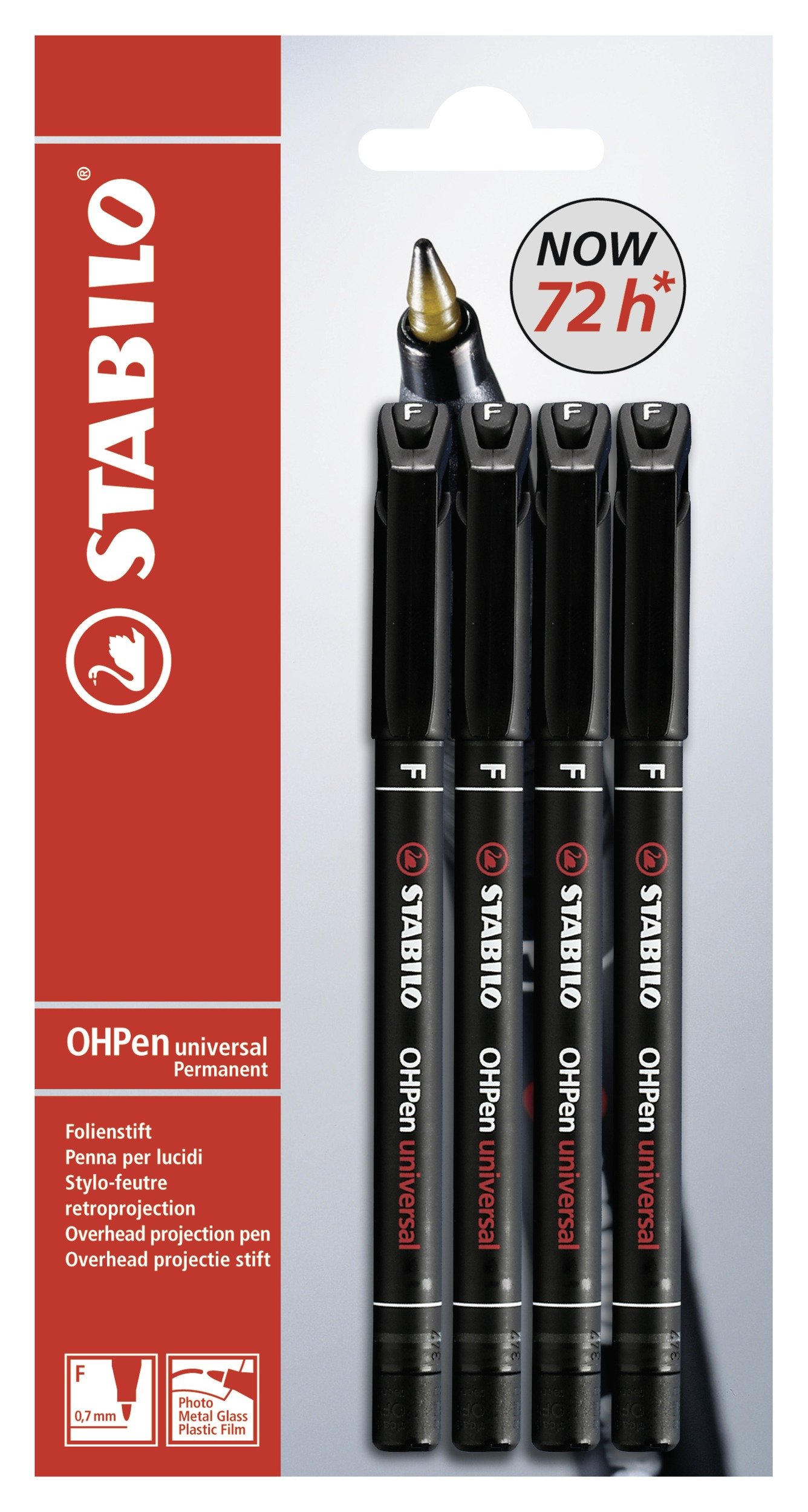 STABILO Ohpen / B-14918-10 Stylo feutre pour transparent Permanent Noir 4 pièces (Import Allemagne)