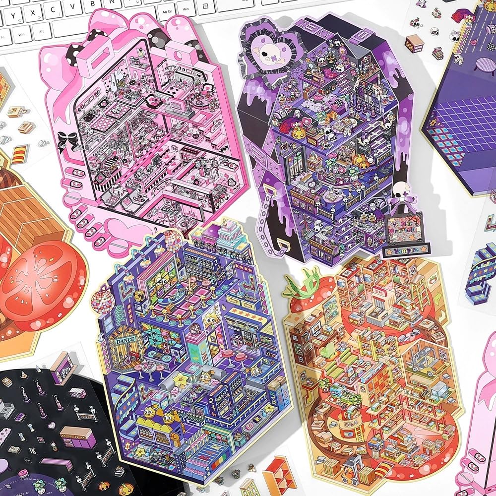 4 Sets Große Größe DIY Aufkleber Szene Buch für Erwachsene 3