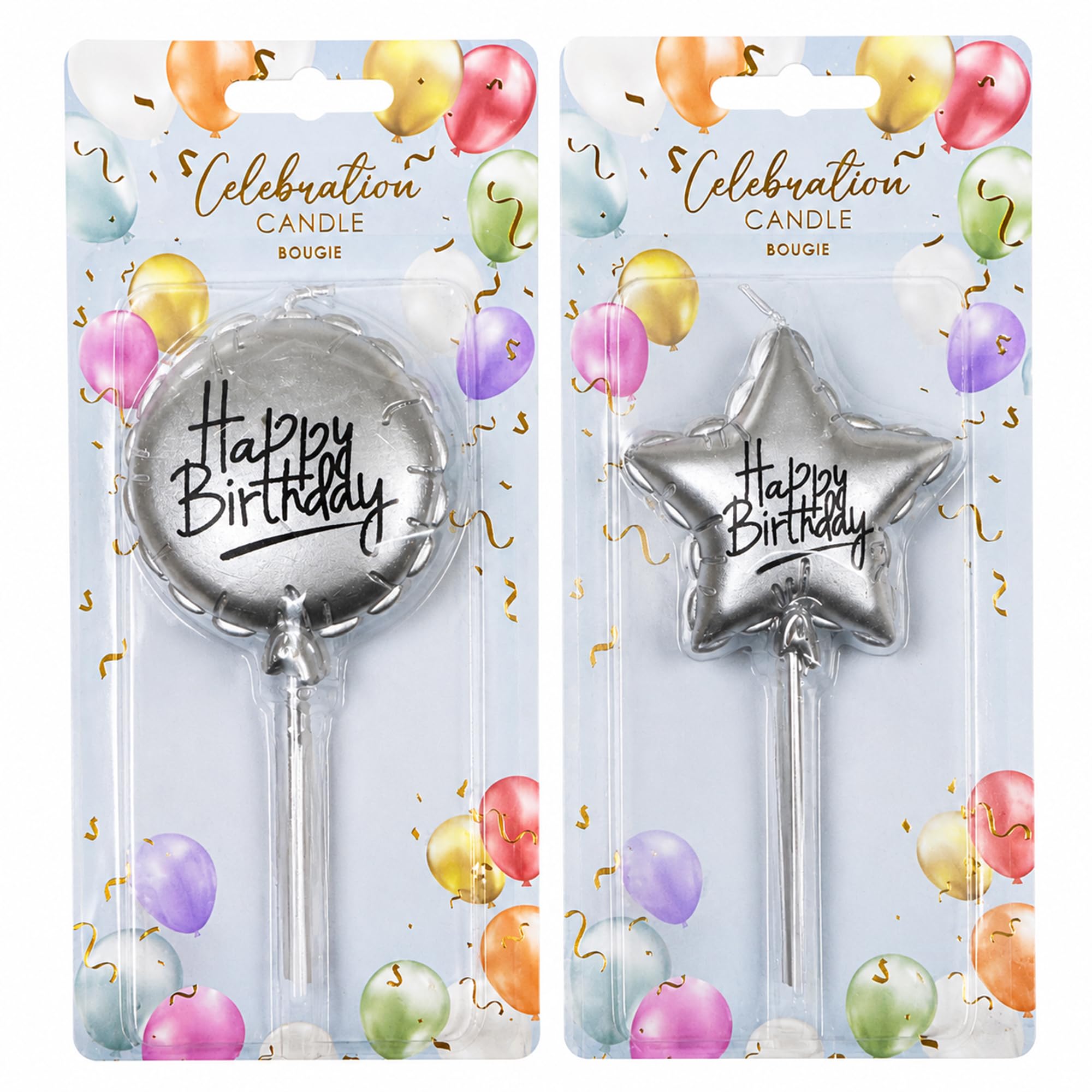 Balloon & Star Birthday Cake Topper Candles – Metallic Finish, Durable Easy Insert Picks, Decorative Party Cake Accent for Celebrations, Elegant Centrepiece to Enhance Any Cake Display (Silver) — image 1