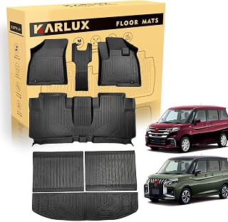 KARLUX 新型 ソリオ ソリオバンディットのフロアマット&ラゲッジマット,7枚セット。3Dカーマットは防水・防滑・防汚でTPE素材製。SOLIO/SOLIO BANDIT MA27S MA37S MA47S MAD7S 2020年12月~ 現行に最適化されたカスタム設計。 (1-2列目フロアマット+ラゲッジマット)