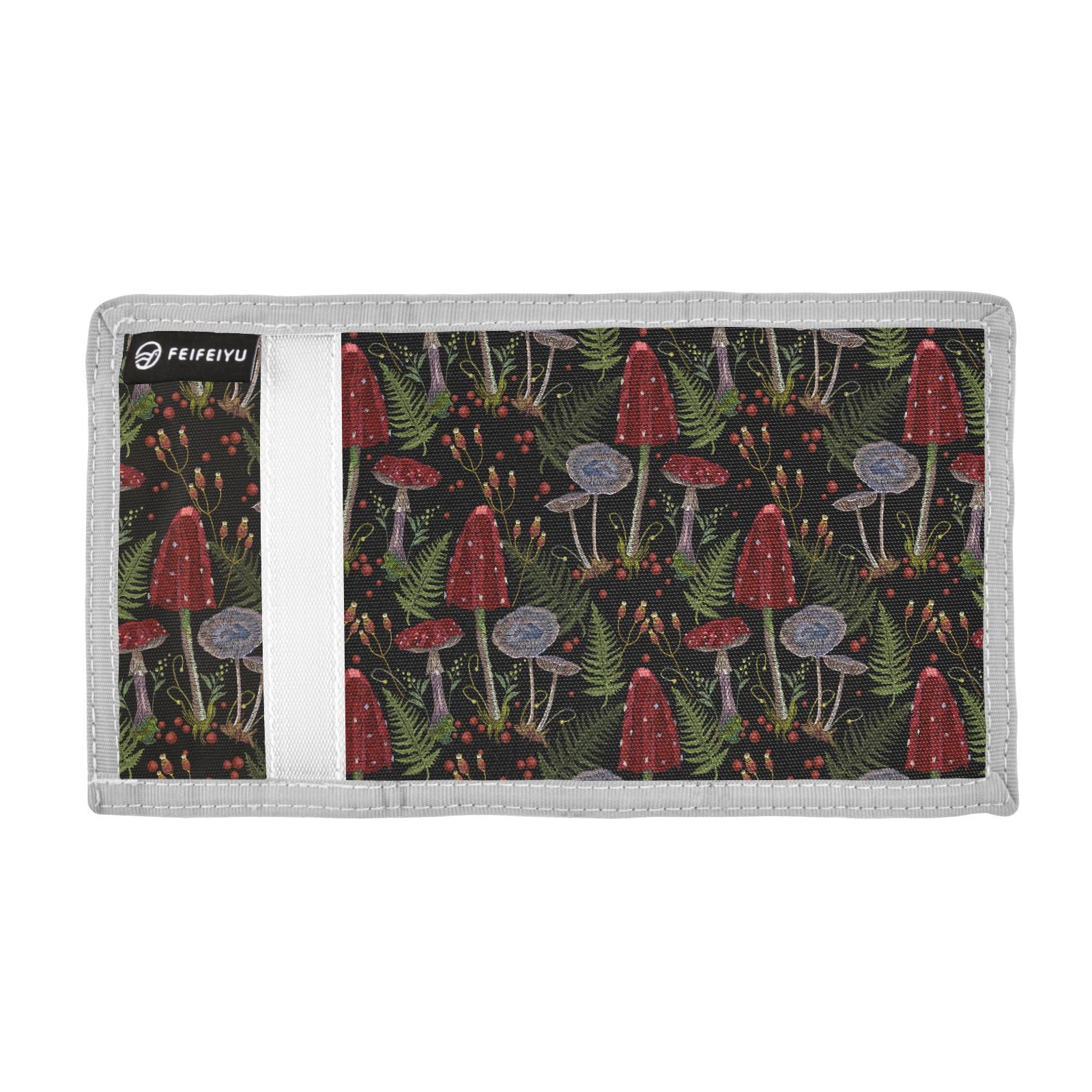 JHKKU Vintage Mushrooms Trifold Wallets for Kids Boys Girls, Outdoor Sports Wallet for Teen, with Zipper Coin Pocket Novelty Purse