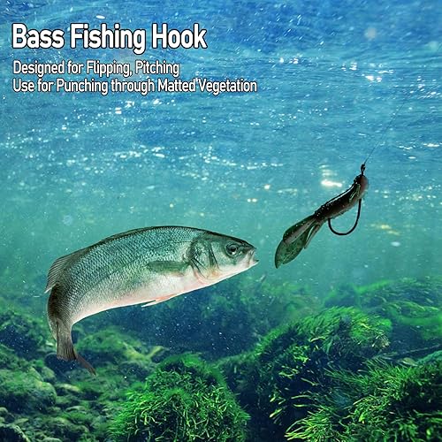 Miniatura 7 de Dr.Fish Paquete de 20 ganchos giratorios Neko Rig Bass Fishing Drop Shot Hook de vástago recto Gancho de gusano de perforación Gancho de cebo de