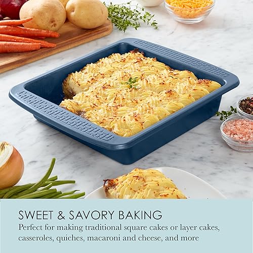 Miniatura 4 de Chicago Metallic Sartén cuadrada antiadherente para todos los días, perfecta para pasteles cuadrados, brownies y mucho más. 9 pulgadas, azul