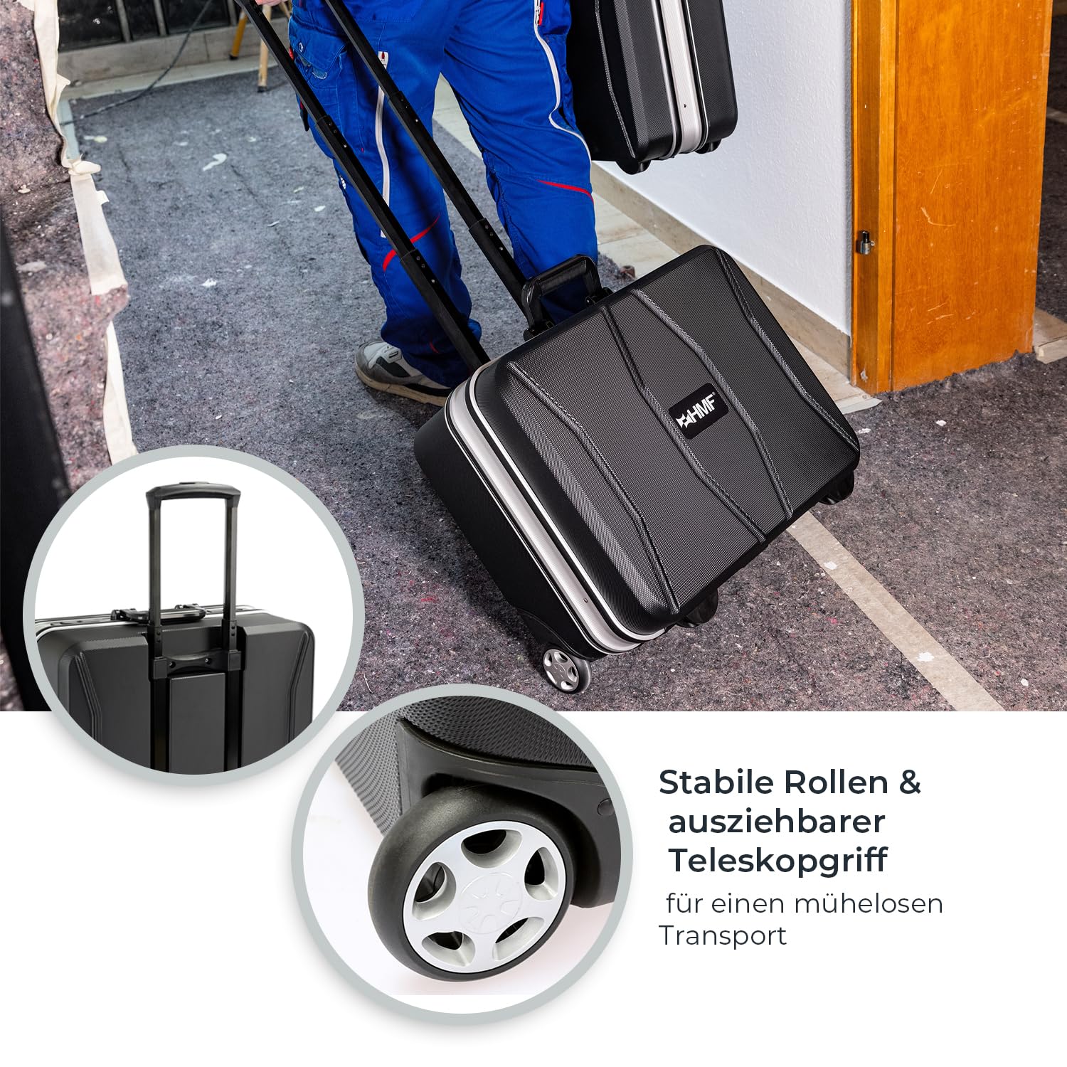 HMF 15602-02 Werkzeugtrolley leer, Werkzeugkoffer aus ABS-Kunststoff mit Rollen | 47 x 40 x 24,5 cm