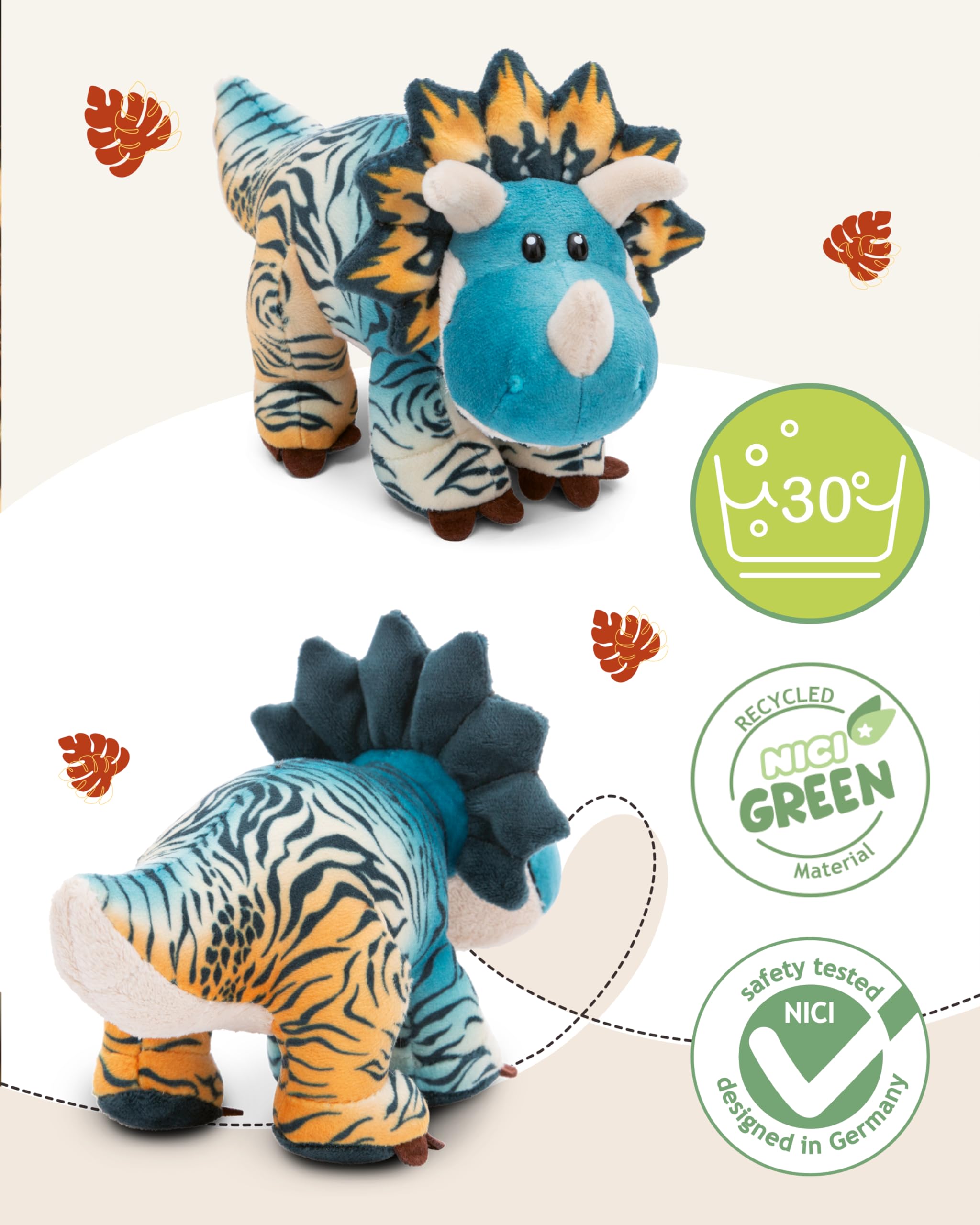 NICI cuddly toy dino Cerastupsy 20cm - fluffy dino cuddly toy to cuddle and love, dino soft toy made from recycled materials - 49466 - Image 3