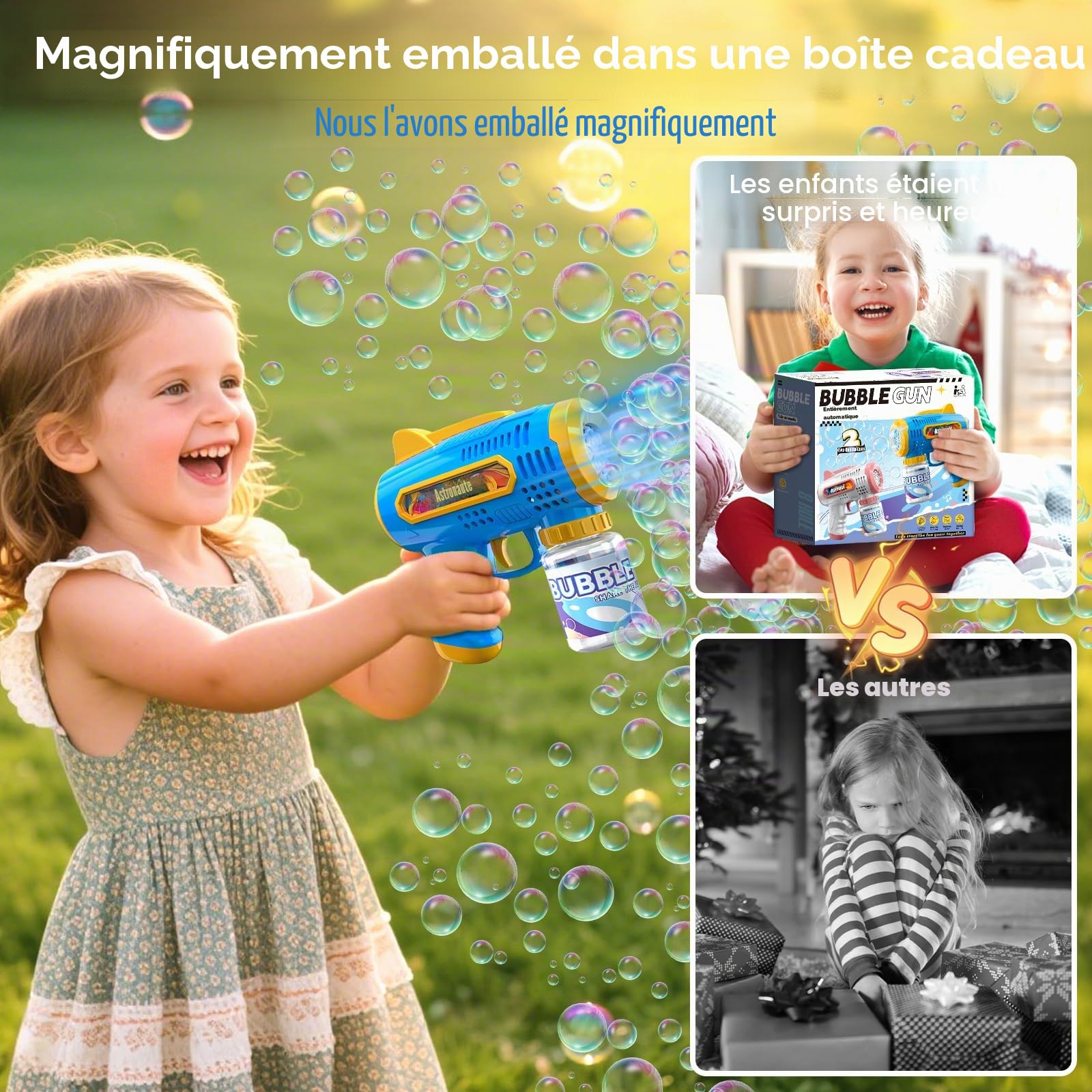 4 pistolet bulles avec recharge 60 ml, fonctionne sans piles, pour anniversaire, kermesse école - Jeux & Jouets