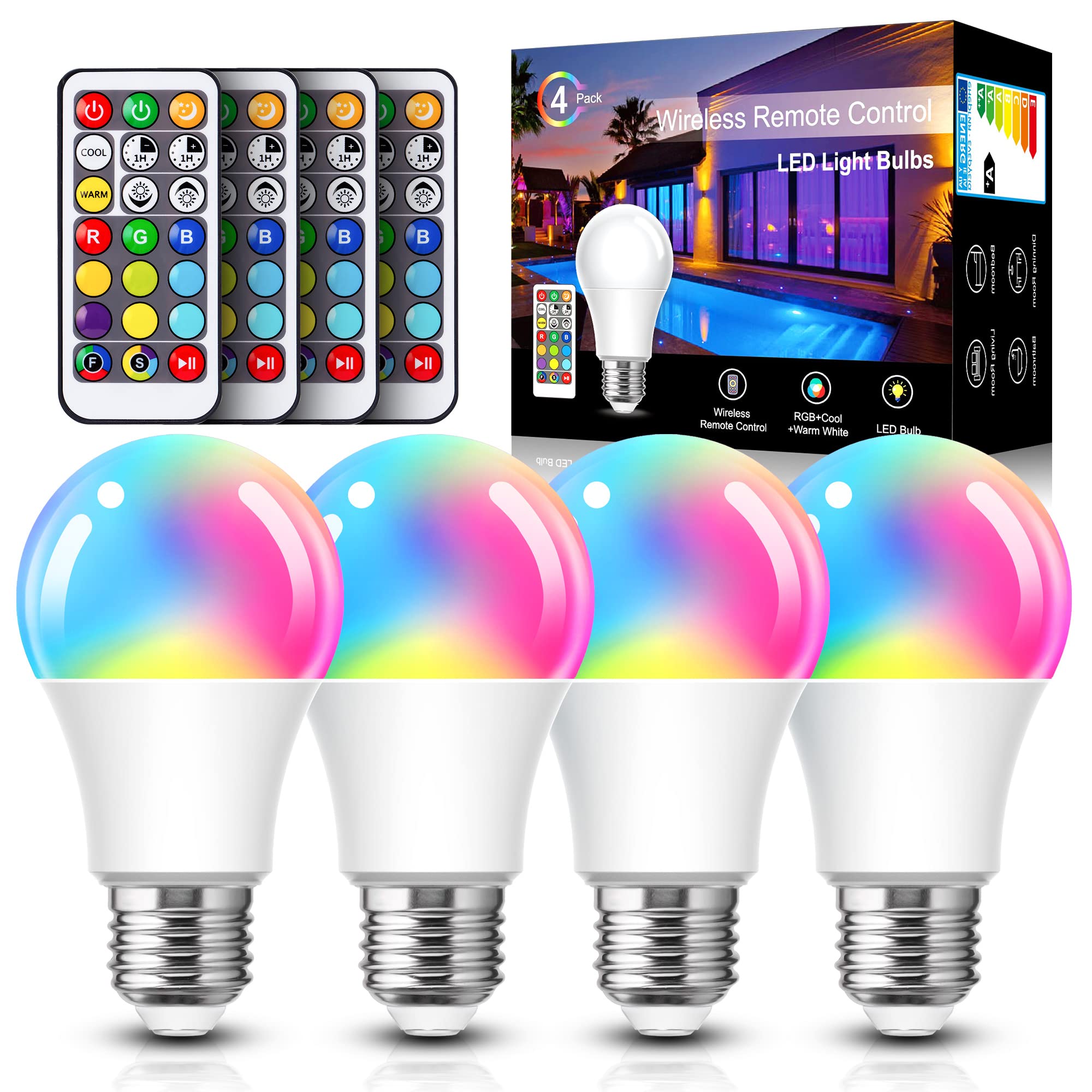 Buy JandCase A19 Color Changing LED Bulb, 11W RGB+Warm+Daylight White