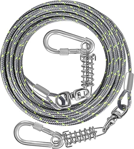 Cable de amarre para perros de 10152030 pies para entrenamiento con gancho giratorio, cadenas reflectantes verdeazulmorado para perros exteriores