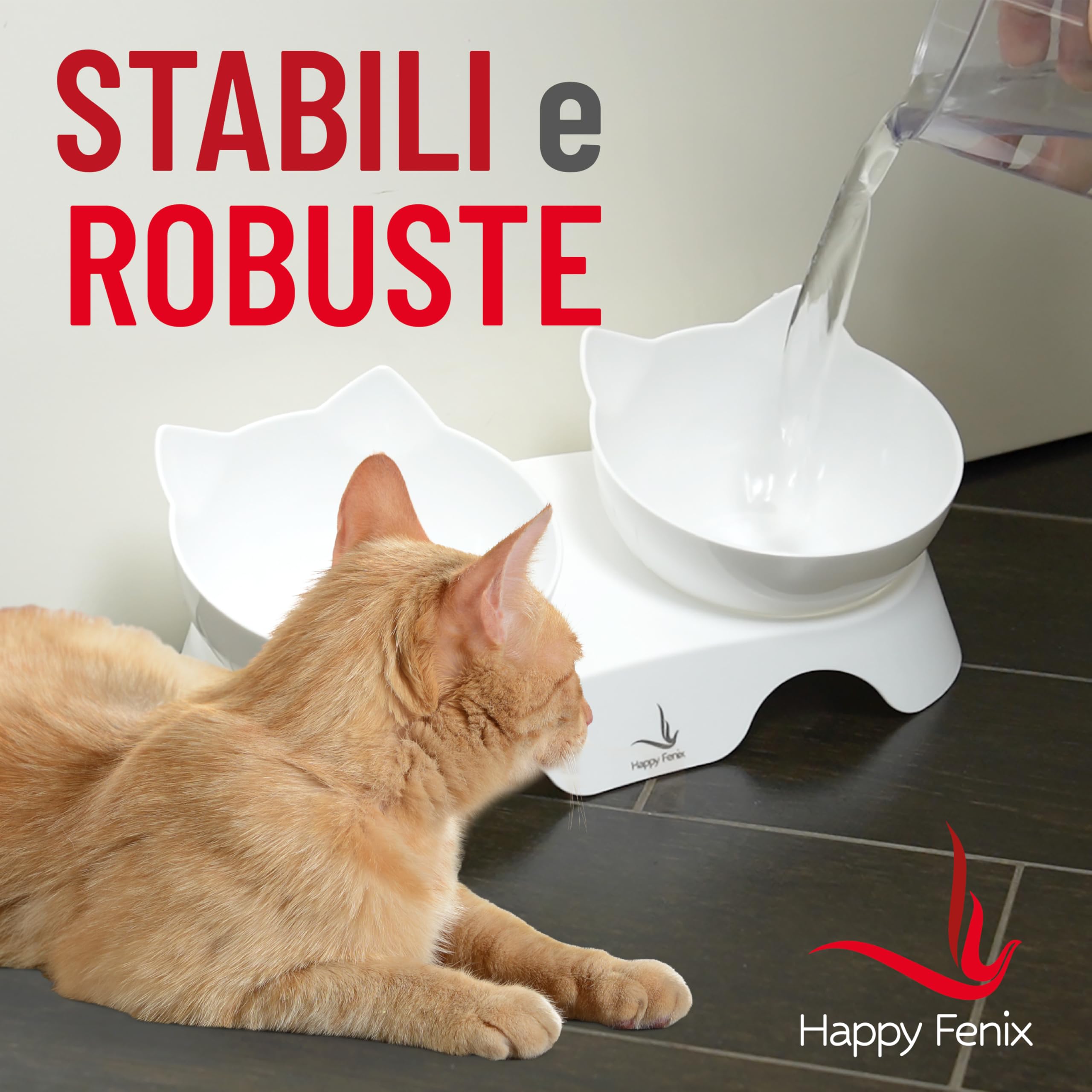 Ciotole Per Gatti in Plastica 2 Pezzi - Eleganti, Resistenti, Antiscivolo e Facili da Pulire - Colore Bianco
