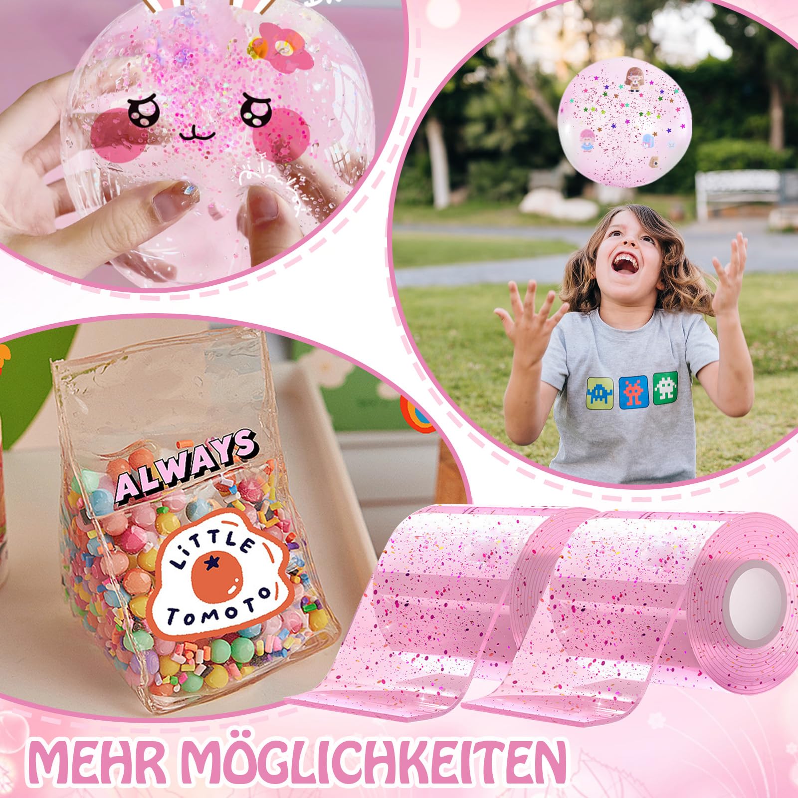 BORISCA 41 Pezzi Nano Tape Bubble Kit Bambini, Nastro Biadesivo Colorato Nano Tape Kit Completo, DIY Craft Kits Nano Bubbles Tape for Kids, Nastro Nano Tape Bolle per Fai Da Te Giocattoli(Rosa*2)
