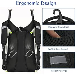 WOLT | Youth Baseball Backpack Bag for Baseball, Softball & T-Ball Equipment & Gear, Youth Boys and Adults, with Holder for Bat, Helmet, Glove, & Shoes Compartment & Fence Hook