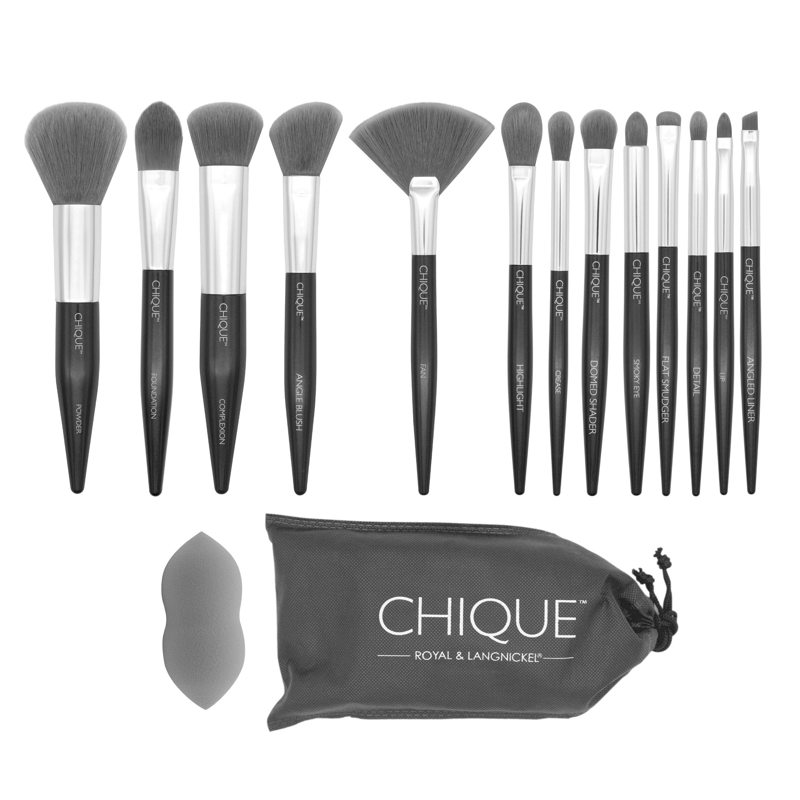 CHIQUE 14pc Premium Makeup Brush Set – Soft Synthetic Brushes with Blending Sponge & Travel Pouch – Vegan and Cruelty Free
