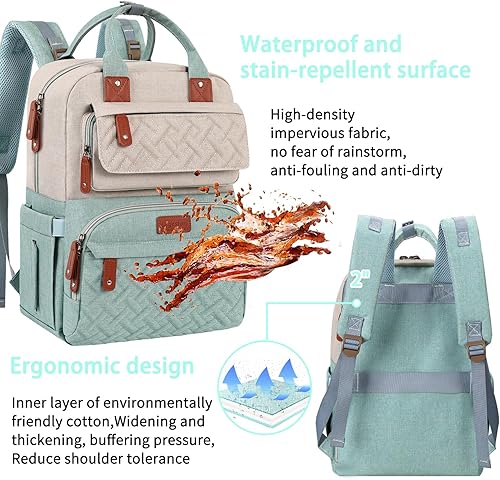 Miniatura 8 de Legestori Mochila para pañales, bolsa de pañales para bebé, bolsa de pañales rosa grande, mochila de regalo para niñas, Verde, Casual