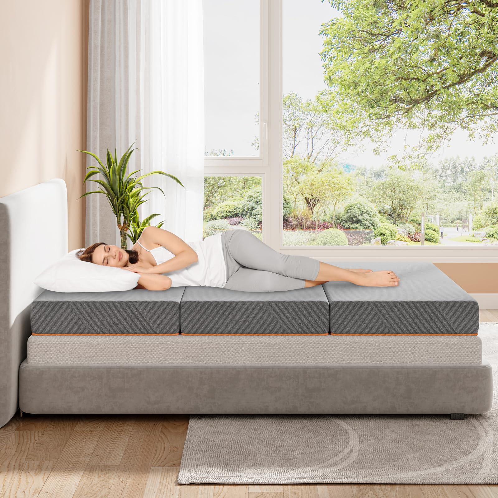 Vesgantti Materasso Pieghevole in Gel Memory Foam (Tri-Fold), Adatto per il Viaggio, il Campeggio, il Letto per gli Ospiti