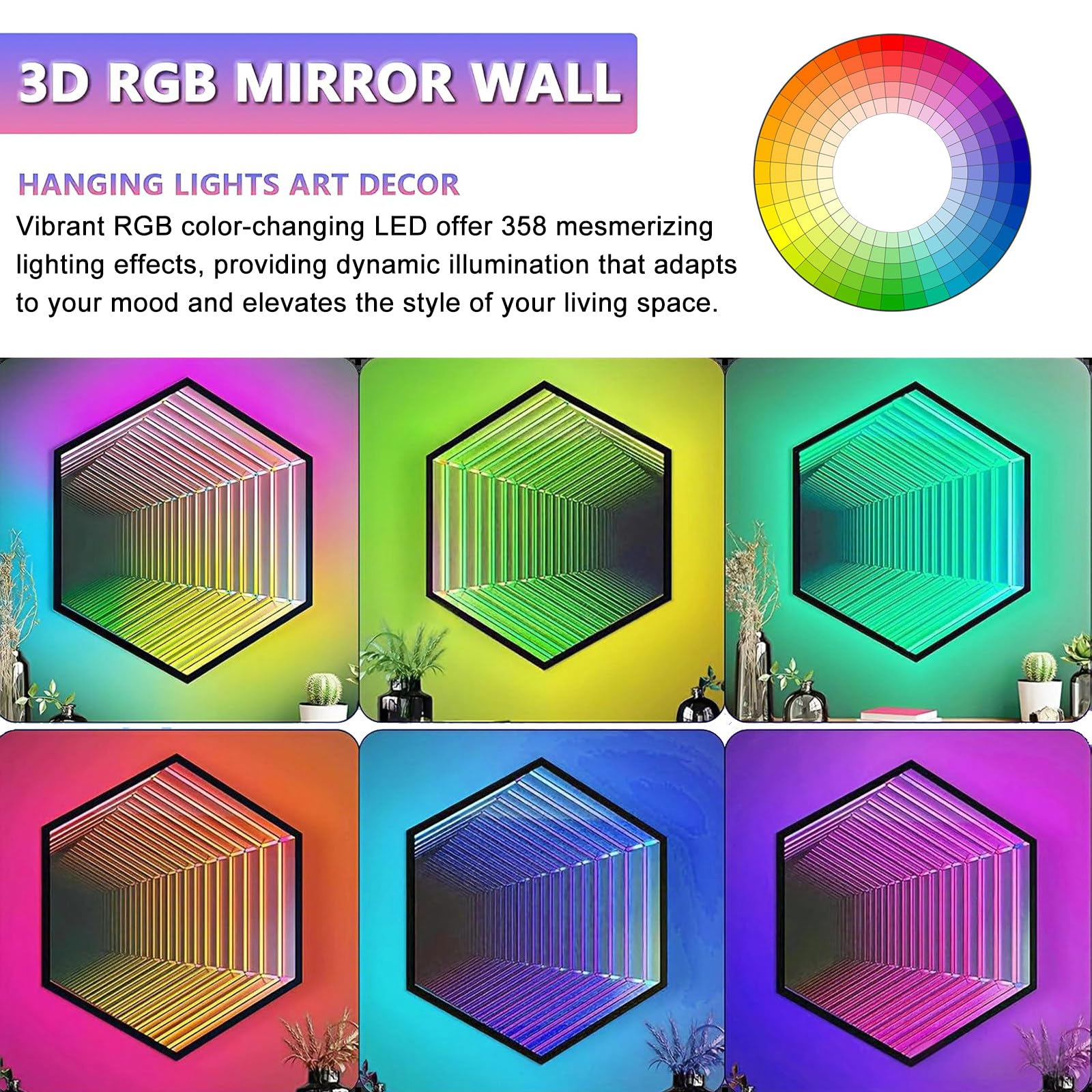 Kinkiet LED Infinity, Tunel świetlny 3D Z Pilotem, 358 Dynamicznych Efektów, Do Oświetlenia Otoczenia Kina Domowego I Tła Baru Hexagon-50cm